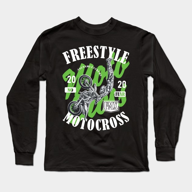 Freestyle Motocross FMX No Fear Green Long Sleeve T-Shirt by Hariolf´s Mega Store